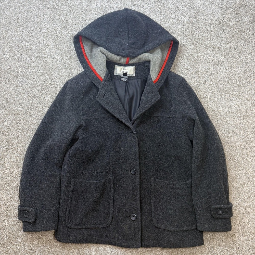 F.S. Limited Coat Women Small Gray Wool Hooded Parka Button Lined Pockets Winter